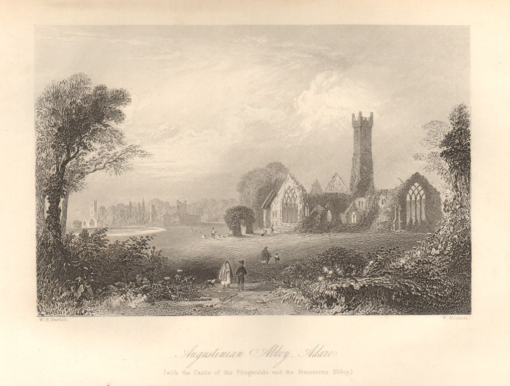 Adare Friary. Fitzgeralds castle. St Nicholas church. Limerick, Ireland 1843